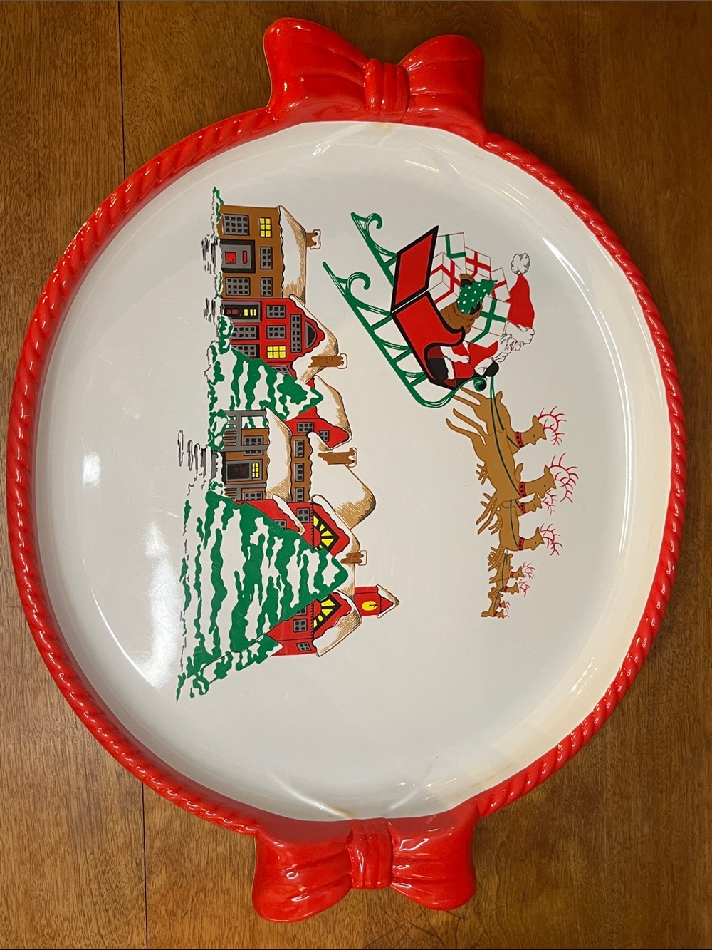 Vintage 80’s Christmas Deluxe Round Plastic Holiday Tray, Olman CO, U.S.A.- 12”